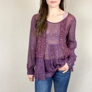 CABI Shades of Purple Floral Sheer Blouse - EUC